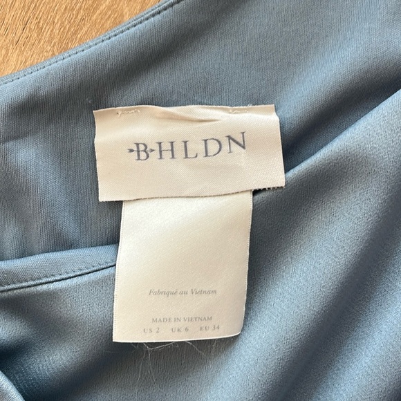 BHLDN Dylan One-Shoulder Satin Side-Slit Gown | Dusty Blue | size 2 - Picture 3 of 8